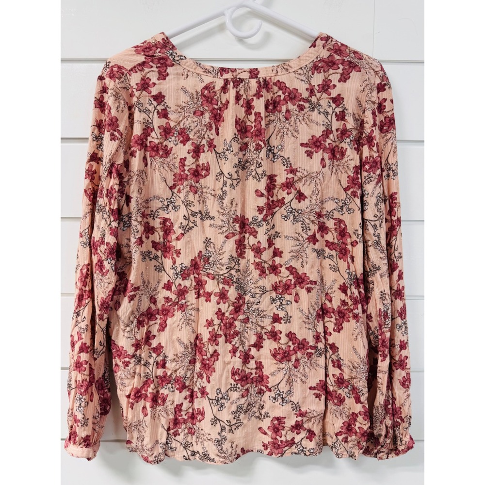 Liz Claiborne Petite PXL Floral Blouse Pink Gold Metallic Stripe Long Sleeve Top - Picture 7 of 7